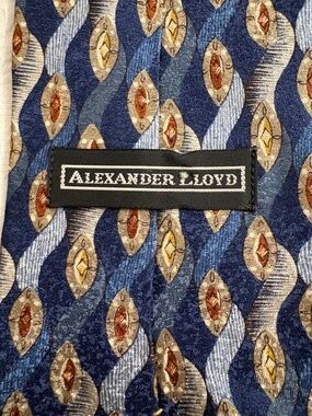Alexander Lloyd Vintage 100% Silk Geometric Abstract Men's Tie Blue Gold